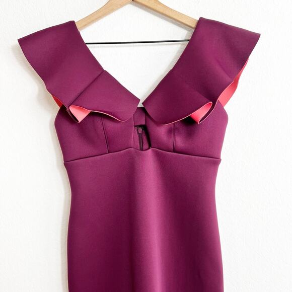 GIANNI BINI RUFFLE V-NECK RAISIN RUST WOMEN MIRANDA DRESS SIZE 8 BRAND NEW - Picture 4 of 5